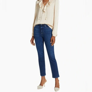 Paige cindy high rise dark wash straight leg skinny jeans